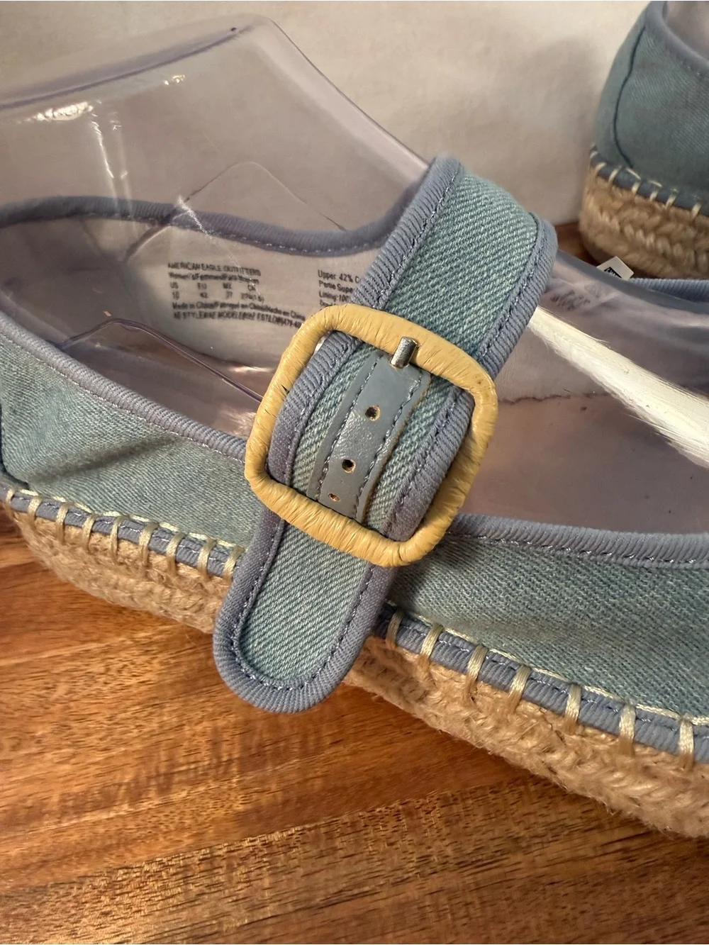 American Eagle Outfitters Blue Denim Platform Espadrilles with Buckle Size 10